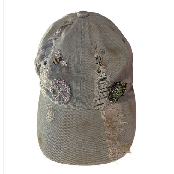 "Fancy" Distressed Baseball Cap, Handmade by A Rare Bird - Picture 1 of 3